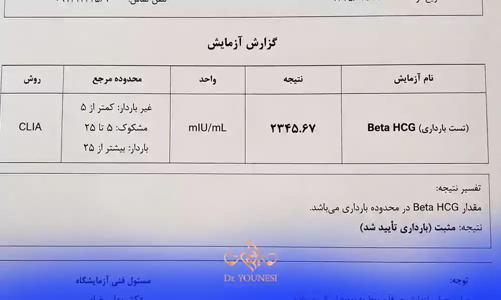 عکس جواب آزمایش بتا بارداری مثبت